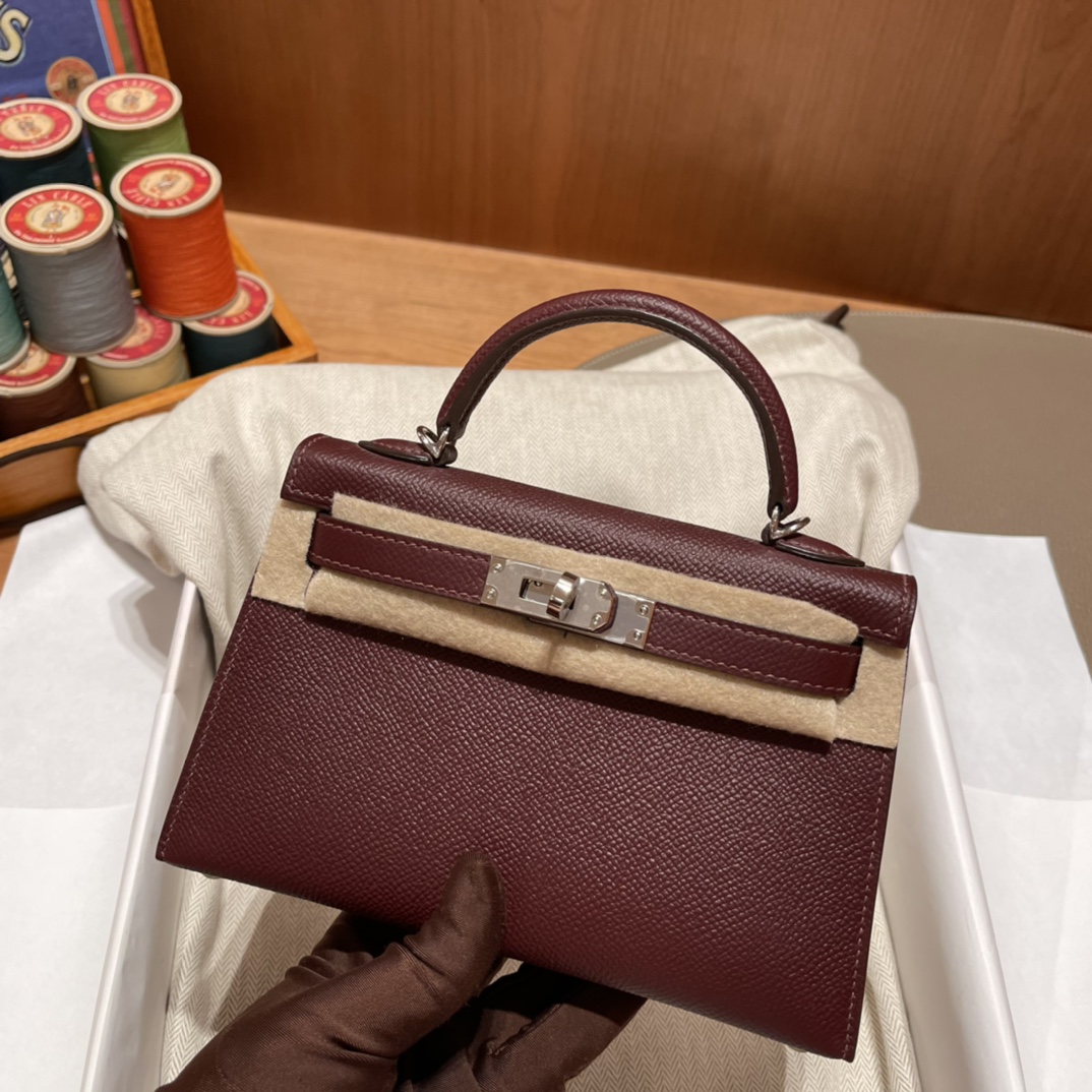 에르메스 미니 켈리백19 브라운 은장 앱송